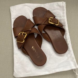 Prada Brown Sandals with Gold Buckle
